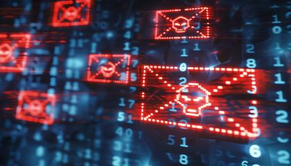 Poster - Threat Alert, Inbox Brimming with Spam, Each Marked for Caution