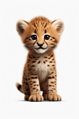 Poster - A cute baby cheetah sitting on a white surface, perfect for wildlife and animal-themed projects