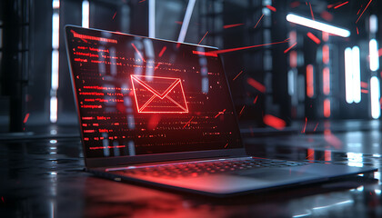 Aufkleber - threats of email spam on laptop, attacks, malware.