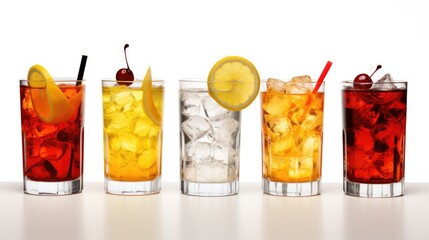 Poster - Different types of beverages in a row of glasses. Suitable for restaurant menus