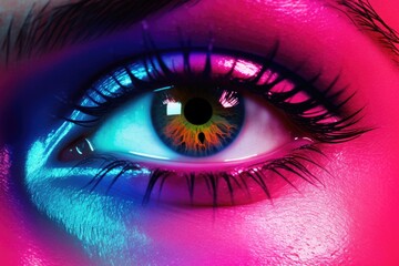 Poster - Detailed close up of a person's eye on a pink background, suitable for various projects