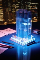 Aufkleber - Small scale skyscraper model displayed on table. Ideal for architectural concepts