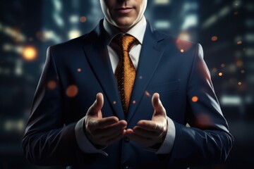 Poster - Professional man in suit and tie gesturing, suitable for business concepts