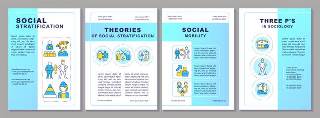 Wall Mural - Social stratification blue gradient brochure template. Leaflet design with linear icons. Editable 4 vector layouts for presentation, annual reports. Arial-Black, Myriad Pro-Regular fonts used