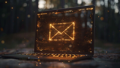 Aufkleber - threats of email spam on laptop, attacks, malware.