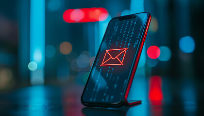 Poster - notification of email spam threats on smartphones, attacks, malware.