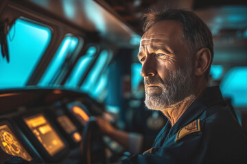 Wall Mural - Ship captain negotiates with harbor authorities for mooring. Man in uniform discusses available berthing options and logistical considerations