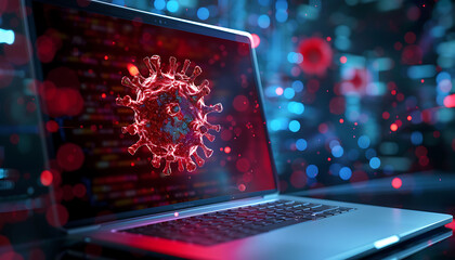 Poster - virus attacks on laptop, trojans, attacks.