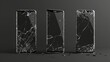 Broken mobile phone screen with scratched and cracked black touchscreen, front and side views, realistic 3d modern illustration of smashed electronics device.