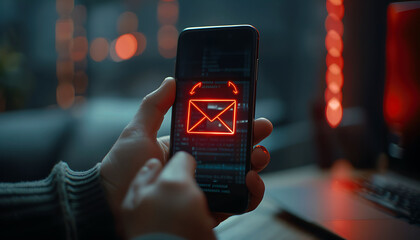 Poster - notification of email spam threats on smartphones, attacks, malware.