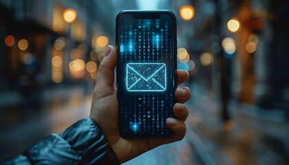 Poster - notification of email spam threats on smartphones, attacks, malware.