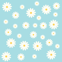 Hand drawn vintage cute white daisy aesthetic pattern print blue background
