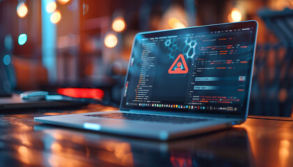 Poster - notification icon warning about laptop security.