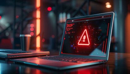 Poster - notification icon warning about laptop security.