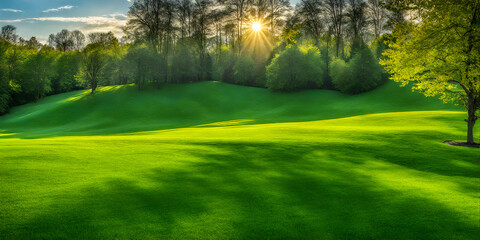 Wall Mural - fresh springtime lawn under sunny sky