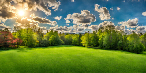 Wall Mural - neatly trimmed spring lawn scene