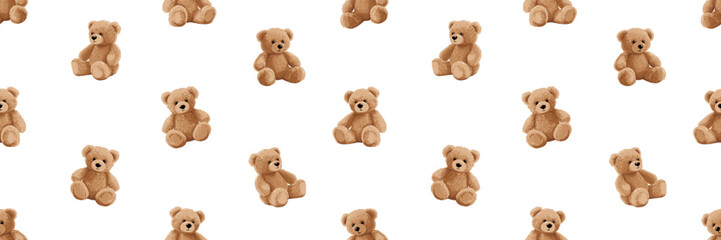 cute cartoon bear doll background for babies and children. fluffy soft stuffed toys seamless pattern