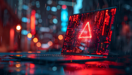 Poster - notification icon warning about laptop security.