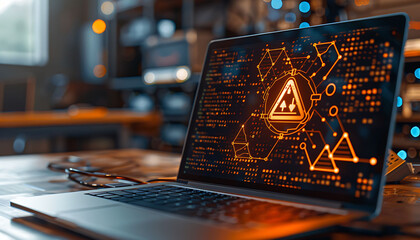 Poster - notification icon warning about laptop security.
