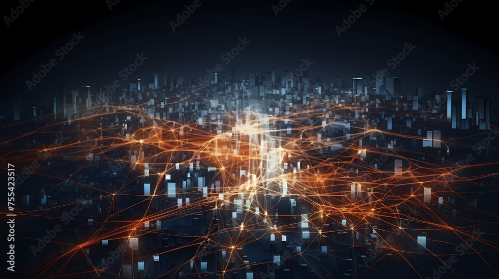 City map illustration, data visualization of urban traffic patterns and ...