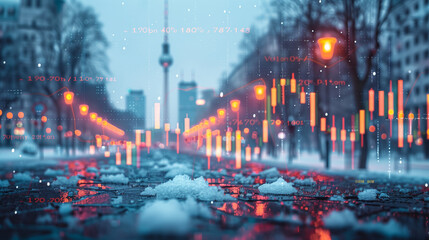 Berlin business skyline with stock exchange trading chart double exposure, Germany trading stock market digital concept