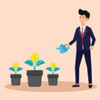 © 61desain - Businessman watering money coin tree.businessman developing his business, vector illustration