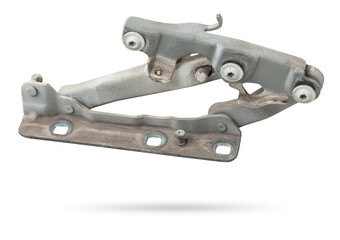 Poster - Pair of hinges for attaching the hood or trunk of the car on a white isolated background. Auto parts for catalog and repair of vehicles.