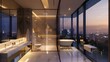 Ultra-Modern Bathroom Design A Spacious Retreat Overlooking the City Night Skyline with Marble and Glass Accents