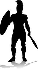 Wall Mural - A Spartan or Trojan ancient Greek hoplite warrior silhouette. Could also be a Roman gladiator.