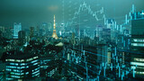 Fototapeta  - Tokyo Japan business skyline with stock exchange trading chart double exposure, Asia trading stock market digital concept