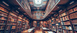 © oswasa - vintage historic books library. book day concept background