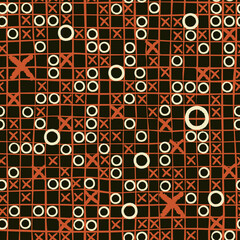 Poster - abstract seamless pattern with crosses and circles on a cage background. Suitable for wallpaper, wrapping paper or fabric