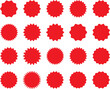© Volodymyr - Starburst red sticker set - collection of special offer sale oval and round shaped sunburst labels and badges. Promo stickers and badges with star edges. Vector.