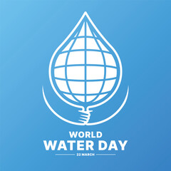 Wall Mural - World water day - White line hands hold globe world with drop water shape on blue background vector design