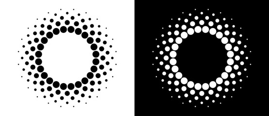 Poster - Modern abstract background. Halftone dots in circle form. Spiral logo, icon or design element. Black dots on a white background and white dots on the black side.