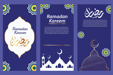 Wall Mural - Ramadan Kareem Background, greeting banner Ramadan Islamic ornament background design with lamp, lantern, colorful social media banner, promotion