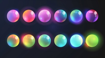 Poster - Set of abstract color gradient spots isolated on transparent background. Imagined realistic illustration of rainbow dots, holographic blurred circles, and vibrant color gradients.