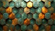 © SURIYA - Top-view symmetry of hive glass texture with chrome and tile patterns, Ai Generated.