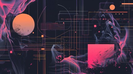 Poster - Modern set of banner layout in 2000s style with brutal wireframe figure, abstract grid geometry shapes and elements. Modern poster design template with y2k aesthetic.