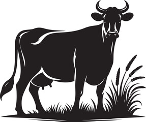 Canvas Print - Cow black silhouette Illustration Vector