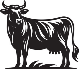 Canvas Print - Cow black silhouette Illustration Vector