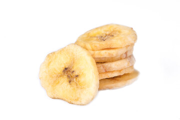 Wall Mural - Dried banana fruit on the white background