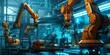Robotic arms in a high tech manufacturing unit with holographic interface.
