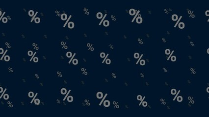 Poster - Percent symbols float horizontally from left to right. Parallax fly effect. Floating symbols are located randomly. Seamless looped 4k animation on dark blue background