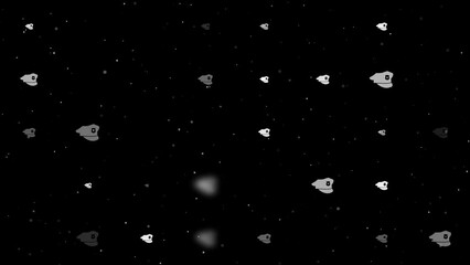 Poster - Template animation of evenly spaced police cap symbols of different sizes and opacity. Animation of transparency and size. Seamless looped 4k animation on black background with stars