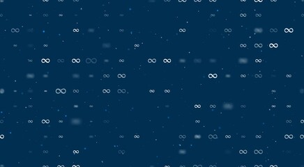 Poster - Template animation of evenly spaced infinity symbols of different sizes and opacity. Animation of transparency and size. Seamless looped 4k animation on dark blue background with stars