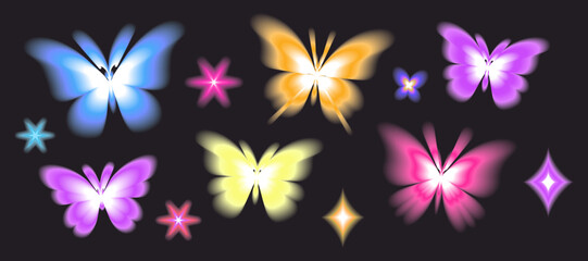 Sticker - aura butterfly y2k futuristic aesthetic figure collection, neon abstract blurry shapes isolated on d