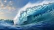 Rolling blue waves crash, moving in with tide of ocean
