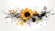 Blüte einer Sonnenblume vor gezeichnetem Hintergrund.