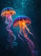 Beautiful colorful jellyfish floating under the sea